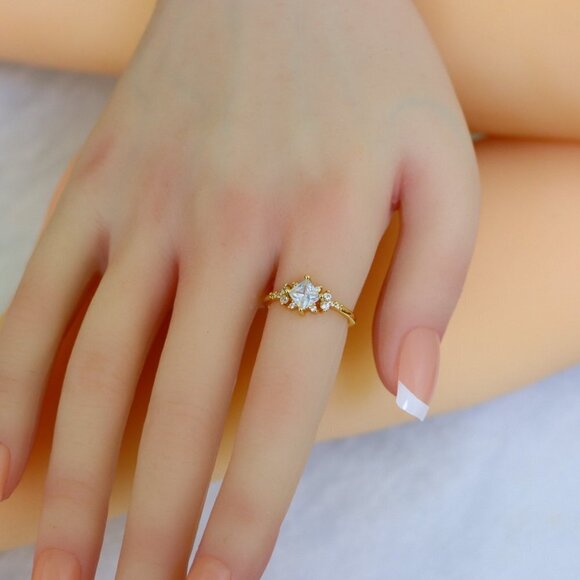 Noble Square Flower Gold Plated Princess Ring for Women, PDMCM074-6 - Picture 3 of 9